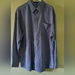 Vntg A (2) Z New York Mens Classic Drk Blue & White Striped Button-Down Shirt XL